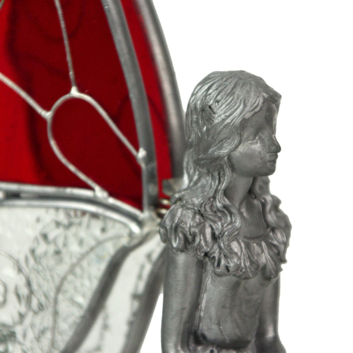 2 - Image 3 - Enchanting Set of 2 Kneeling Fairy Pewter Figurines for Mythical Home Decor and Desk Accents - Red and White
