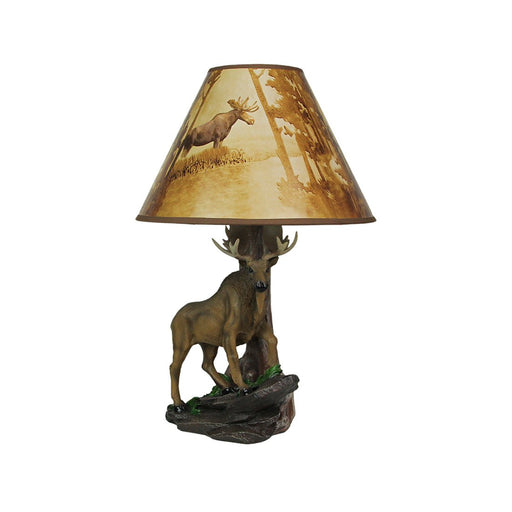 North American Bull Moose Table Lamp with a 12-Inch Diameter Forest Print Shade- Wildlife Decor - Perfect for Living Rooms,