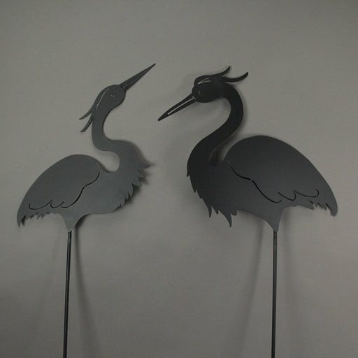 Pair of Graceful Black Metal Heron Silhouette Cutout Garden Stakes for Artistic Outdoor Decor - Elegant Laser-Cut Birds - 43
