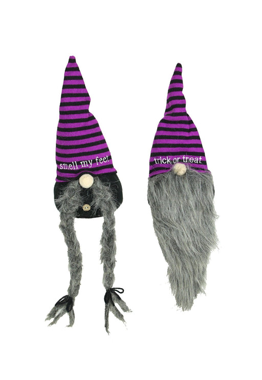 Pair of Playful Trick Or Treat Gnomes - Plush Shelf Sitters for Whimsical and Festive Home Decorations - 16 Inches High -