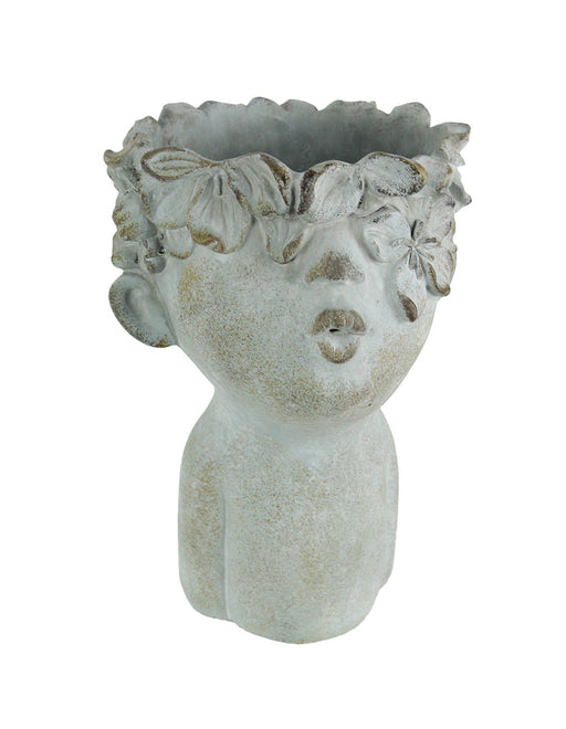 Pucker Up Kissing Face Weathered Finish Concrete Head Planter 10 Inches High Outdoor Décor Image 1