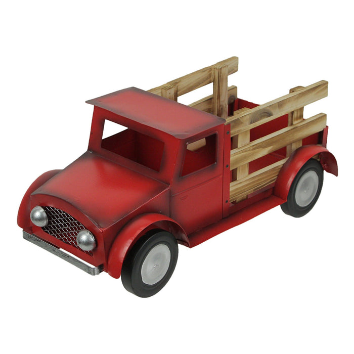 Red - Image 1 - Rustic Metal and Wood Antique Farm Pickup Truck Plant Stand 15.5 Inches Long - Red