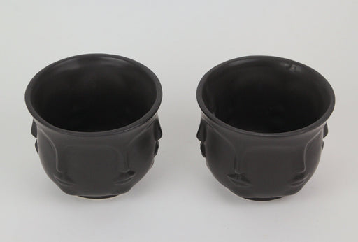 Set of 2 Multi Face Ceramic Planter Matte Black Pottery Vase Small Flower Pot Outdoor Décor Image 2
