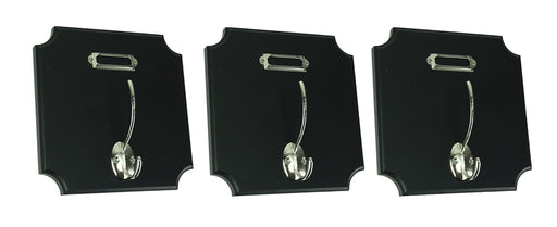 Set of 3 Classic Black Finish Wood and Chrome Square Wall Hooks for Stylish Bedroom and Bathroom Decor Organization - 7