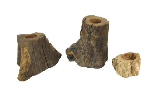 Set of 3 Handcrafted Natural Brown Gamal Branch Wood Tealight Candle Holders - Rustic Boho Décor Accent - Great For LED Tea