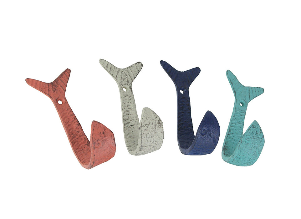 Coastal Coral - Image 1 - Set of 4 Cast Iron Flipping Fish Wall Hooks 4 Inches Long– Easy to Hang - Coastal Decor Perfection