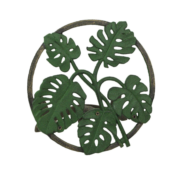 Monstera Leaf - Image 1 - Green Monstera Leaf Cast Iron Wall-Mounted Garden Hose Holder - Stylish and Functional Decorative