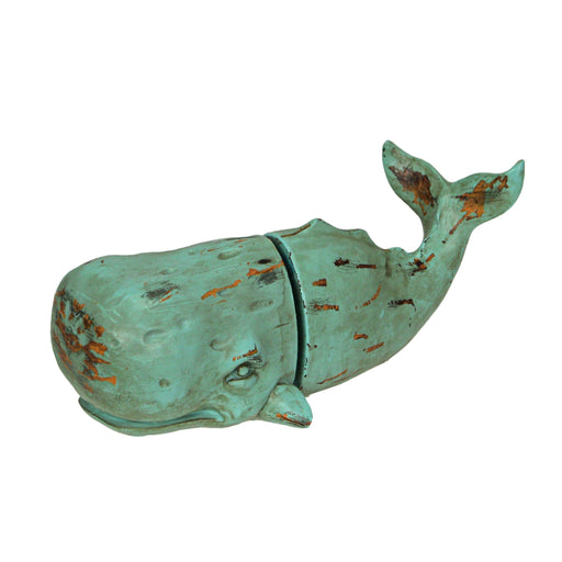 Verdigris Green Sperm Whale Head and Tail Bookends - Decorative Resin Nautical Bookshelf Organizers with Rustic Beach Charm