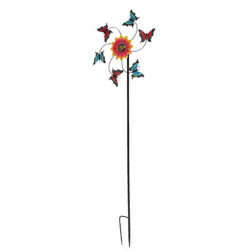 Vibrant Multicolor Butterfly and Flower Kinetic Metal Garden and Yard Twirler Wind Spinner Stake for Outdoor Decor - Standing