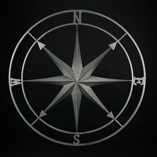 Weathered Silver Finish Metal Nautical Compass Rose Wall Décor Hanging - Large 26 Inch Diameter Maritime Art Piece for