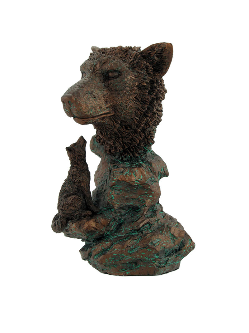 Bronzed Finish Resin Wolf Bust Statue 7 Inches High Image 1