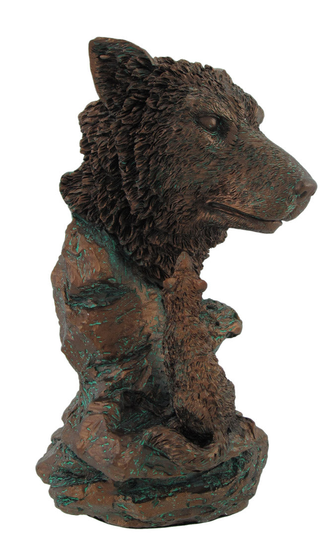 Bronzed Finish Resin Wolf Bust Statue 7 Inches High Image 2