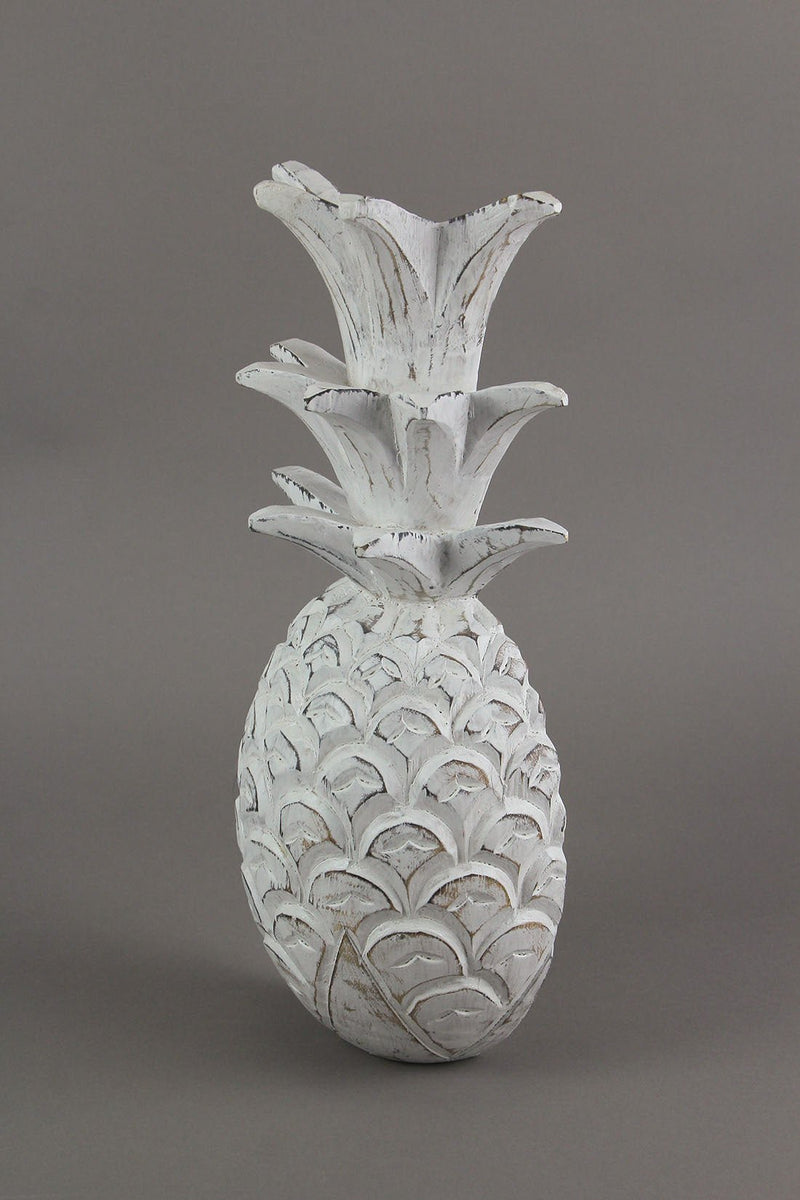 10 Inch White Pineapple Hanging Wall Art Carved Wood Sculpture Home Decor Plaque Image 2
