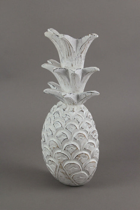 10 Inch White Pineapple Hanging Wall Art Carved Wood Sculpture Home Decor Plaque Image 2