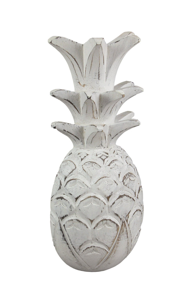 10 Inch White Pineapple Hanging Wall Art Carved Wood Sculpture Home Decor Plaque Image 1