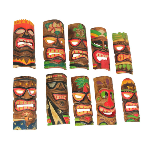 10 Piece Polynesian Party Hand Carved Wooden Island Wall Hanging Tiki Masks -10 Inches High - Artisan Crafted - Perfect for