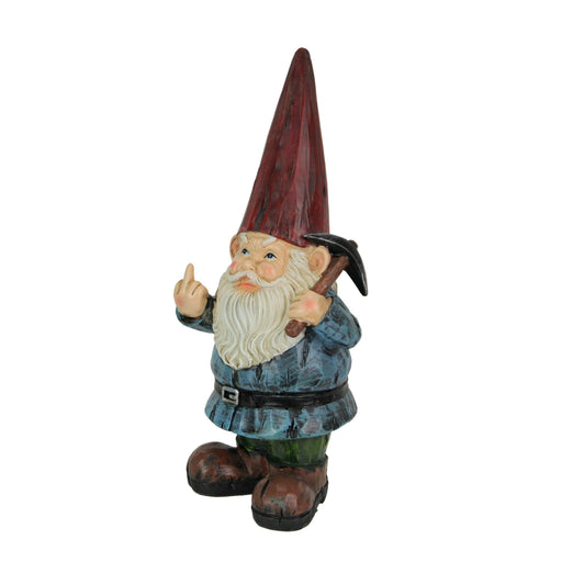 12 Inch High Angry Garden Gnome Holding Pick Axe Decorative Yard Statue - Rude Hand Gesture Indoor / Outdoor Hand-Painted