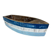 12 Inch Wooden Boat Tray – Nautical Decorative Centerpiece, Rustic Blue and White Coastal Bowl, Handcrafted Wood Planter,