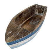 12 Inch Wooden Boat Tray – Nautical Decorative Centerpiece, Rustic Blue and White Coastal Bowl, Handcrafted Wood Planter,