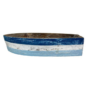 12 Inch Wooden Boat Tray – Nautical Decorative Centerpiece, Rustic Blue and White Coastal Bowl, Handcrafted Wood Planter,