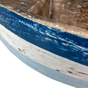 12 Inch Wooden Boat Tray – Nautical Decorative Centerpiece, Rustic Blue and White Coastal Bowl, Handcrafted Wood Planter,