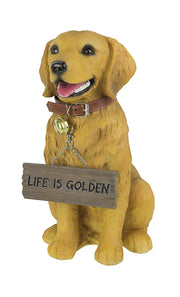 12.75 Inch Tall Golden Retriever Dog Realistic Lifelike Statue with Reversible Sign Image 1