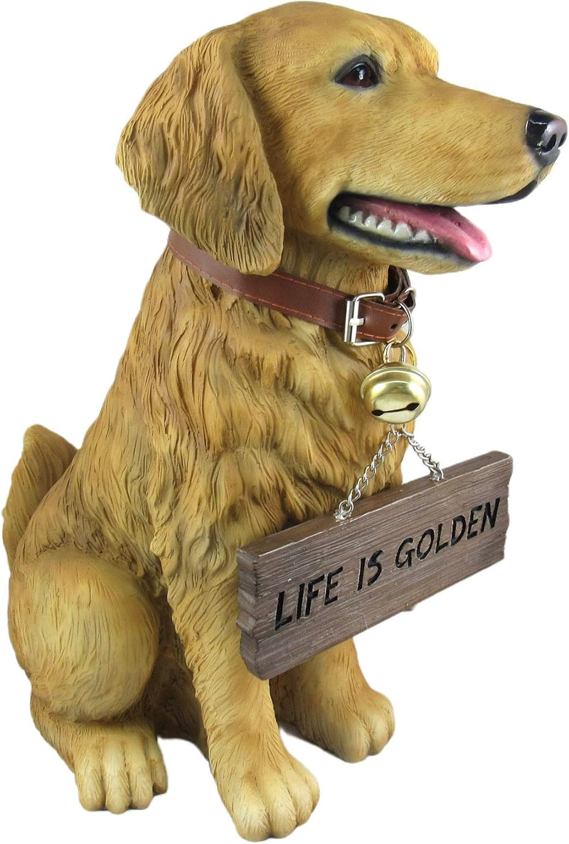 12.75 Inch Tall Golden Retriever Dog Realistic Lifelike Statue with Reversible Sign Image 6