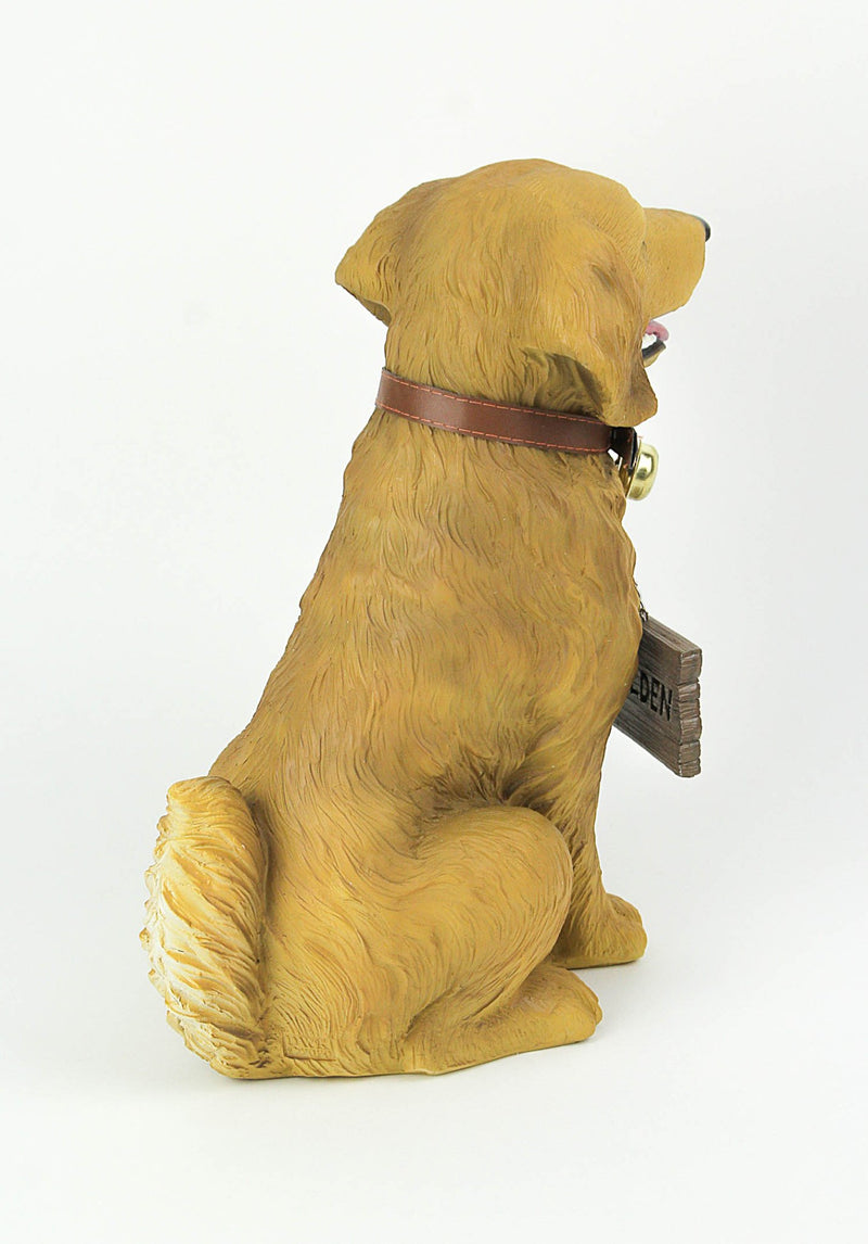 12.75 Inch Tall Golden Retriever Dog Realistic Lifelike Statue with Reversible Sign Image 3