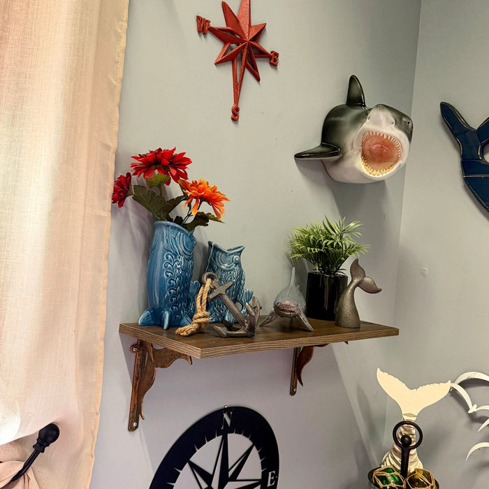 16 Inch Great White Shark Head Wall Mount Trophy Resin Sculpture, Nautical Coastal Gray and White Wall Decor for Beach House,