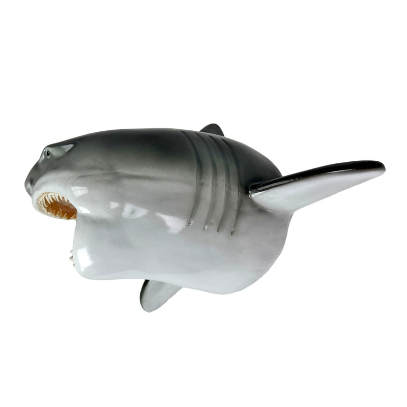 16 Inch Great White Shark Head Wall Mount Trophy Resin Sculpture, Nautical Coastal Gray and White Wall Decor for Beach House,