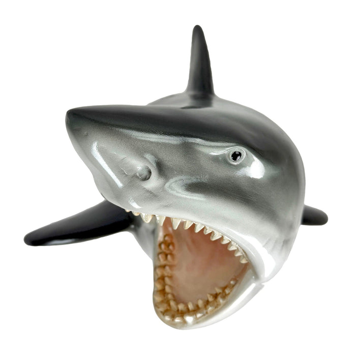 16 Inch Great White Shark Head Wall Mount Trophy Resin Sculpture, Nautical Coastal Gray and White Wall Decor for Beach House,