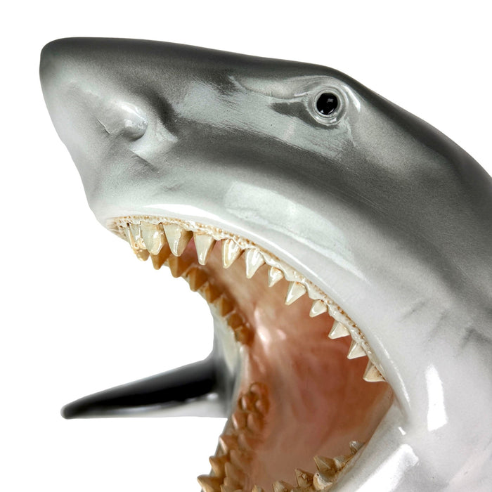 16 Inch Great White Shark Head Wall Mount Trophy Resin Sculpture, Nautical Coastal Gray and White Wall Decor for Beach House,