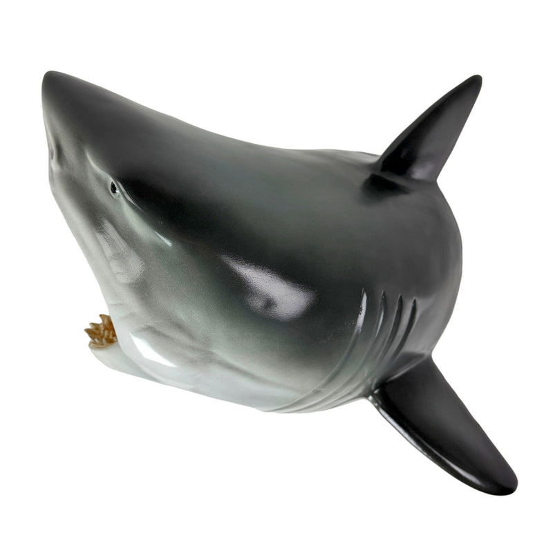 16 Inch Great White Shark Head Wall Mount Trophy Resin Sculpture, Nautical Coastal Gray and White Wall Decor for Beach House,