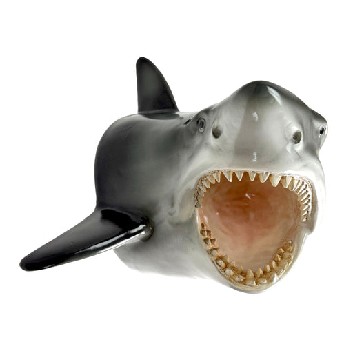 16 Inch Great White Shark Head Wall Mount Trophy Resin Sculpture, Nautical Coastal Gray and White Wall Decor for Beach House,