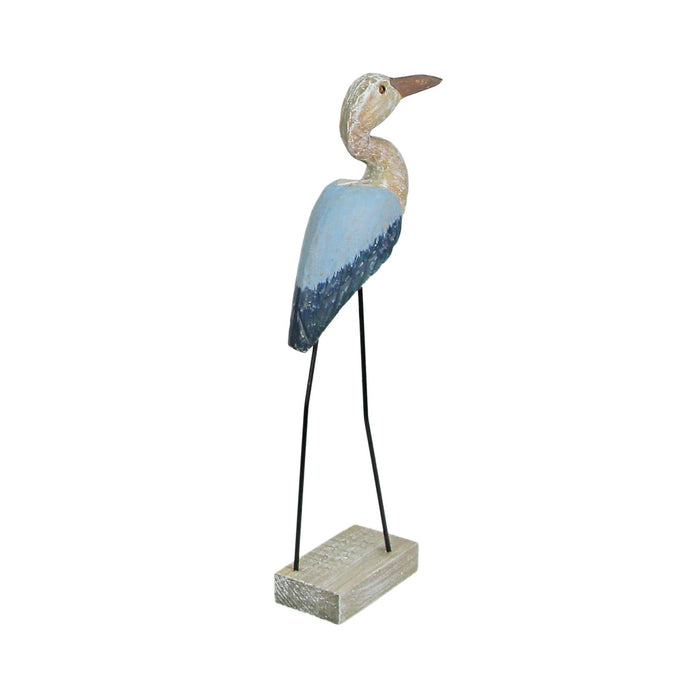 16 Inch Hand Carved Wood Blue Heron Bird Statue Home Coastal Decor Sculpture Art Image 3