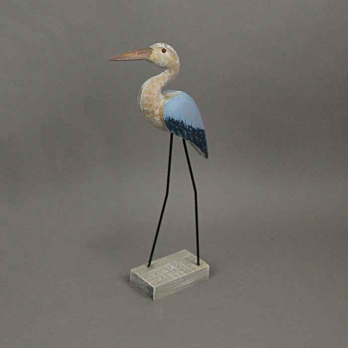 16 Inch Hand Carved Wood Blue Heron Bird Statue Home Coastal Decor Sculpture Art Image 4