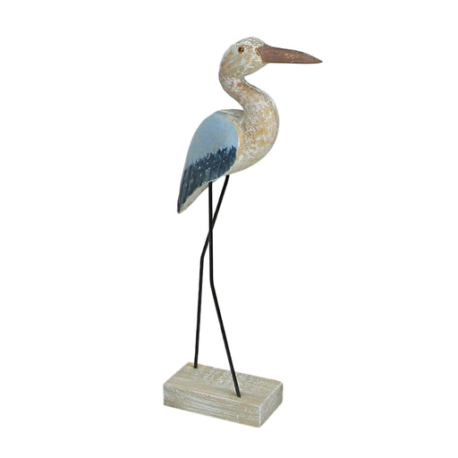 16 Inch Hand Carved Wood Blue Heron Bird Statue Home Coastal Decor Sculpture Art Image 2