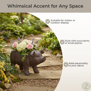 Brown - Image 5 - Rustic Brown Smiling Pig Resin Decorative Planter - 17 Inches Long - Great For Flowers and Succulents -