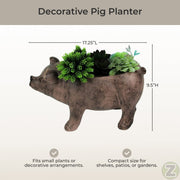 Brown - Image 4 - Rustic Brown Smiling Pig Resin Decorative Planter - 17 Inches Long - Great For Flowers and Succulents -