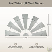 White - Image 5 - 24 Inch Long Rustic Galvanized Metal Half Windmill Wall Art - Distressed White Finish - Easy Install -
