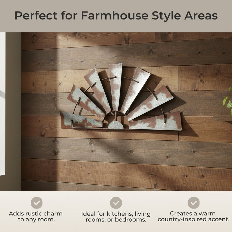 Gray - Image 6 - Vintage Weathered Galvanized Metal Half Windmill Wall Sculpture: Rustic Farmhouse Charm for Living Rooms,