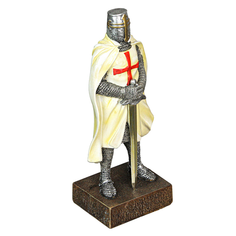 Medieval Templar Knight in Battle Armor Painted Resin Statue Figurine - 10 Inches High - Capturing the Spirit of Medieval