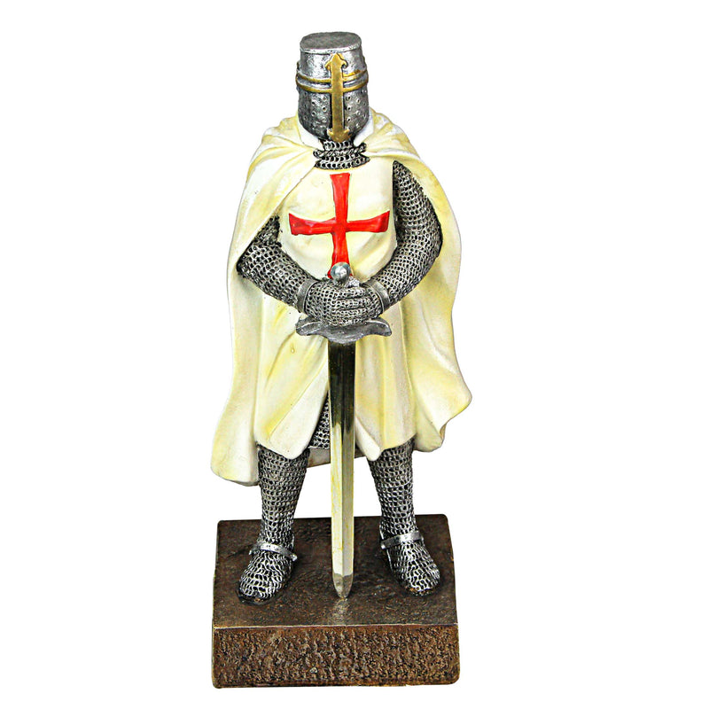 Medieval Templar Knight in Battle Armor Painted Resin Statue Figurine - 10 Inches High - Capturing the Spirit of Medieval