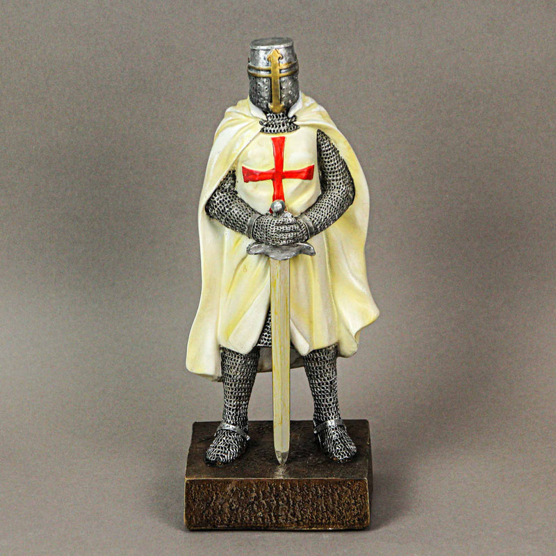 Medieval Templar Knight in Battle Armor Painted Resin Statue Figurine - 10 Inches High - Capturing the Spirit of Medieval