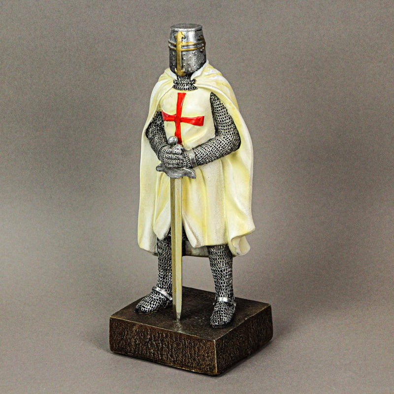 Medieval Templar Knight in Battle Armor Painted Resin Statue Figurine - 10 Inches High - Capturing the Spirit of Medieval