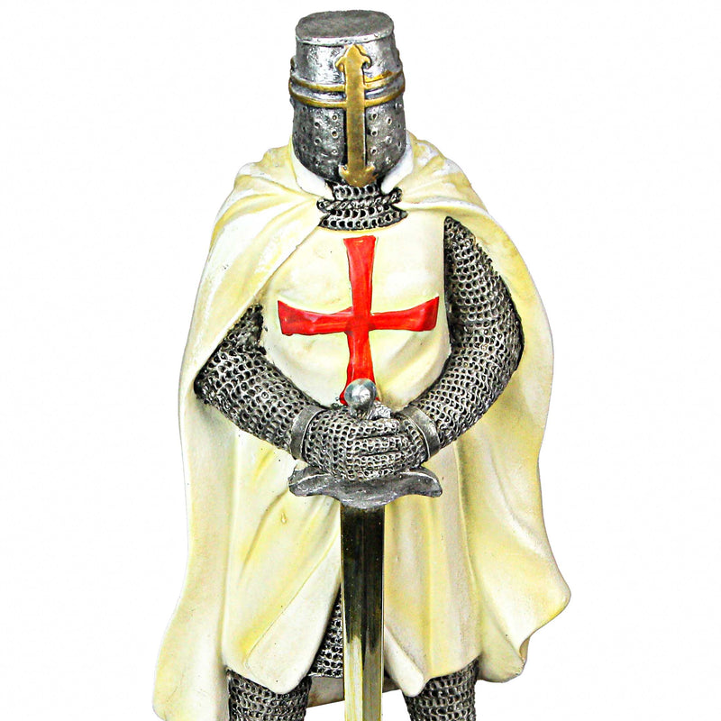 Medieval Templar Knight in Battle Armor Painted Resin Statue Figurine - 10 Inches High - Capturing the Spirit of Medieval