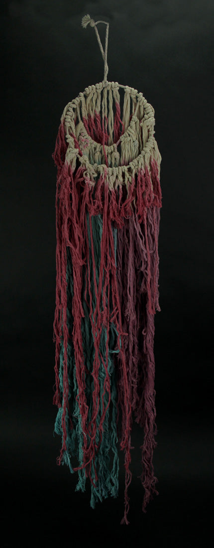 Pink and Blue Dip Dyed Boho Cotton Macrame Dream Catcher Image 2