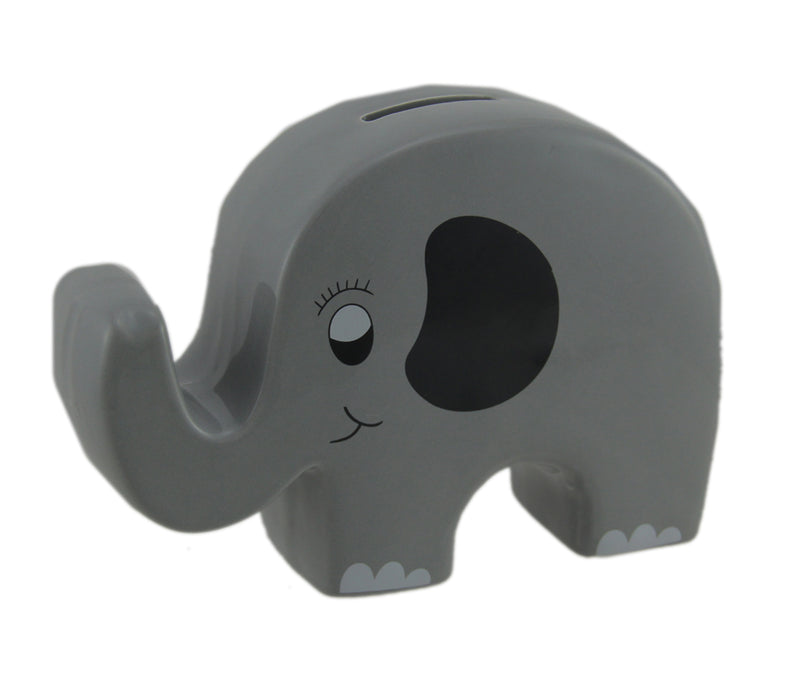 Whimsical Gray Ceramic Elephant Kids Money Bank Image 1