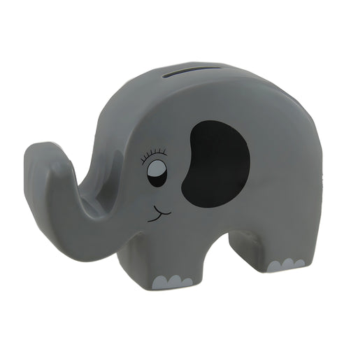 Whimsical Gray Ceramic Elephant Kids Money Bank Image 1