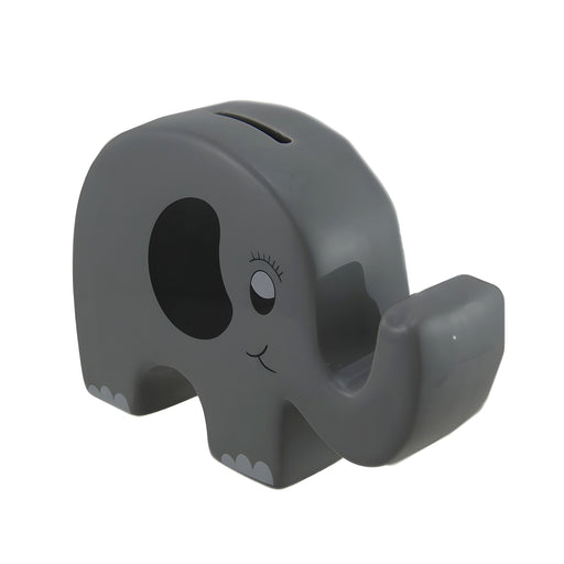 Whimsical Gray Ceramic Elephant Kids Money Bank Image 2